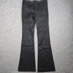 World Flare Pants Womens 5/6 Black Fleur-de-lis Floral Babydoll Chic Y2K